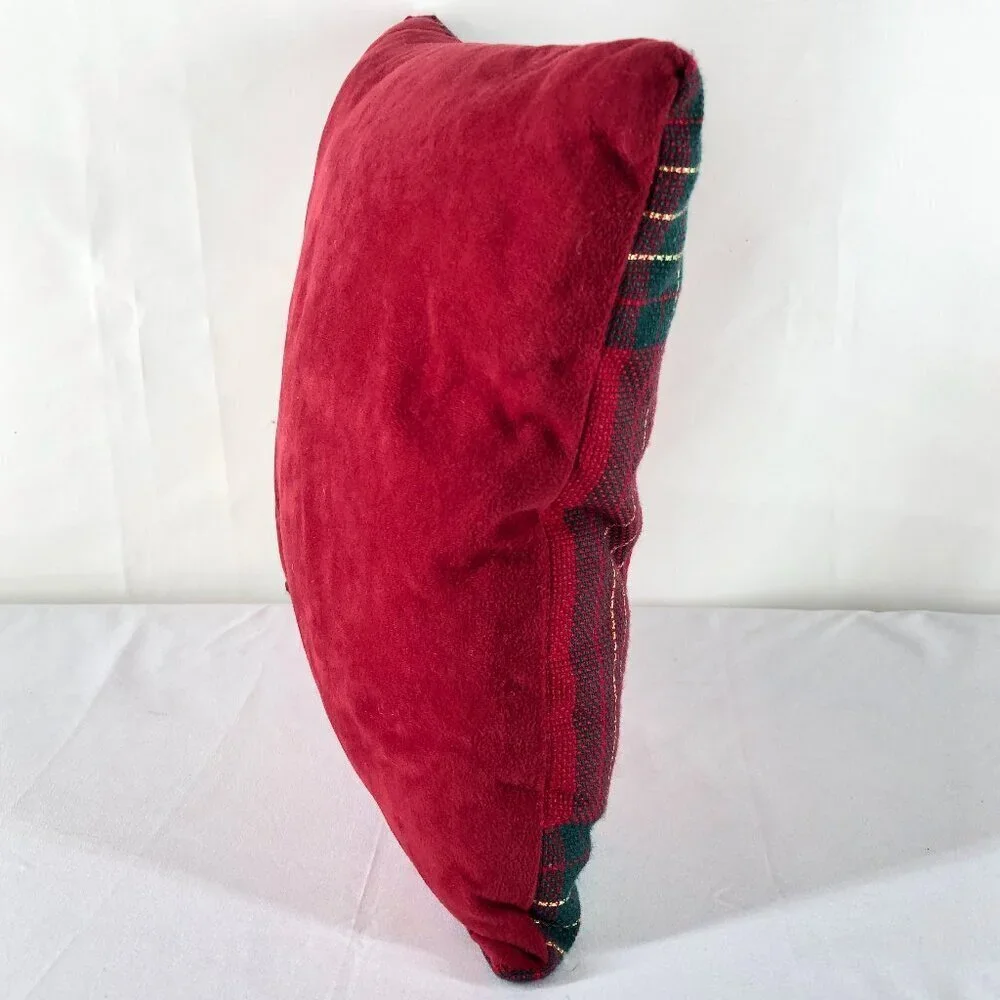 Red And Green Plaid Pillow With Horn
